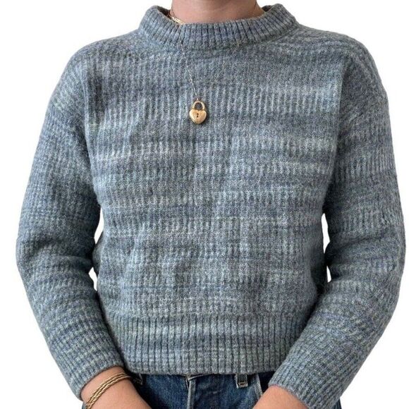Everlane Womens Blue Green Striped Alpaca Wool Blend Cropped Sweater Sz S - Picture 1 of 5